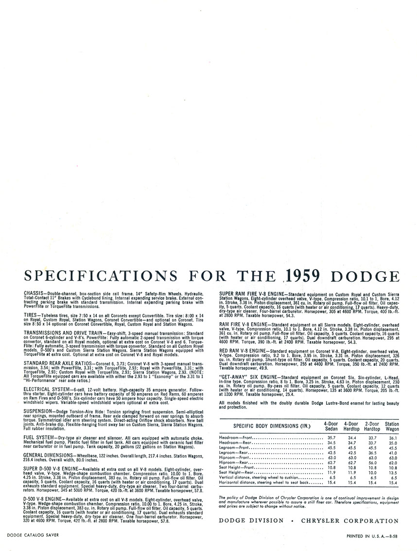 1959 Dodge Introduction Brochure Page 3